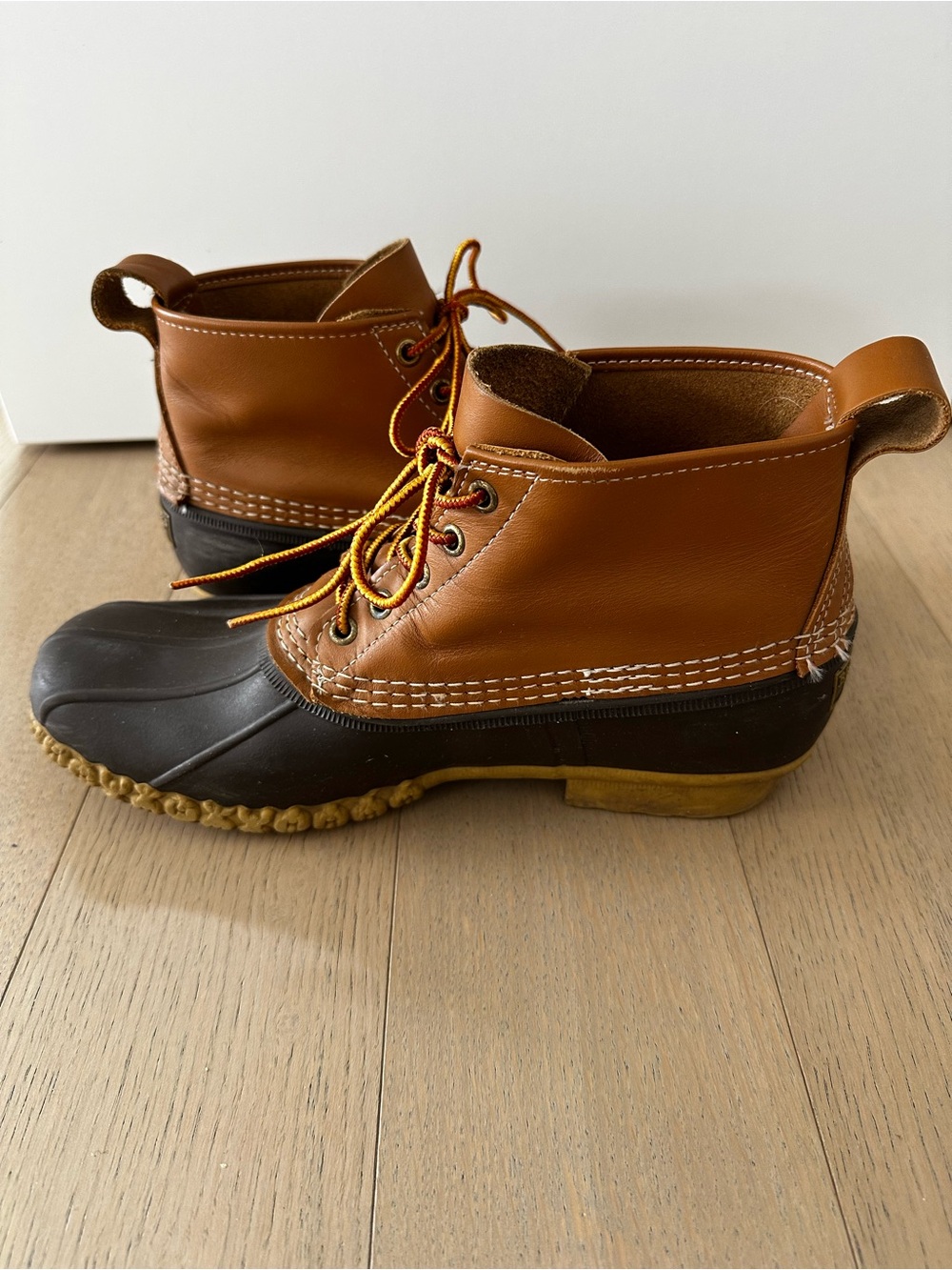 L.L. Bean Duck Boots Rubber Leather Outdoor Waterproof Brown Tan Mens Size 10 - Picture 7 of 12